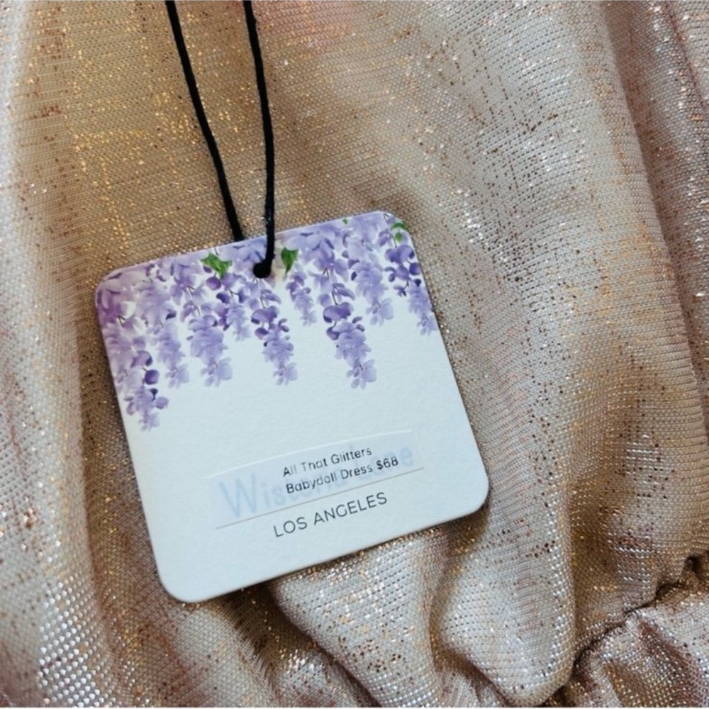 NWT Small Wisteria Lane for Anthropologie Gold Glitter Shimmer Babydoll Dress - Picture 7 of 7